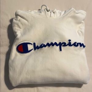 MENS CHAMPION REVERSE WEAVE WHITE HOODIE - M